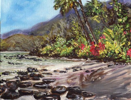Secluded Beach Kauai painting, oil 9×12 inches