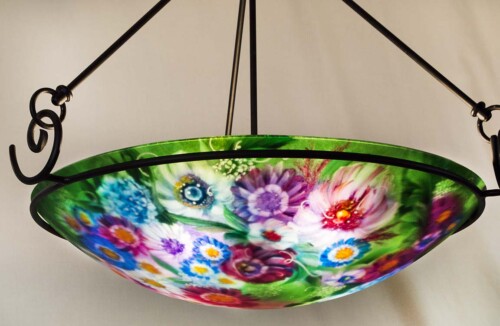 Green reverse hand painted glass chandelier