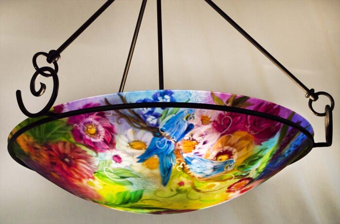 Blue Parrot Reverse Hand Painted Chandelier