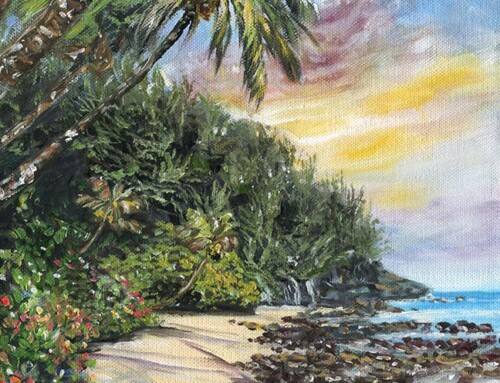 Sunset in Paradise, Hawaii sunset painting, 9×12