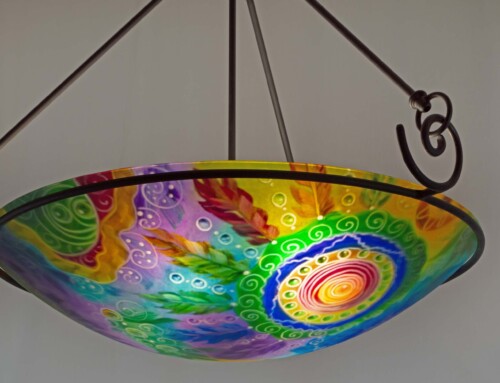 Southwest Canyon Evening reverse hand painted chandelier, 24 inch glass, Abstract Collection