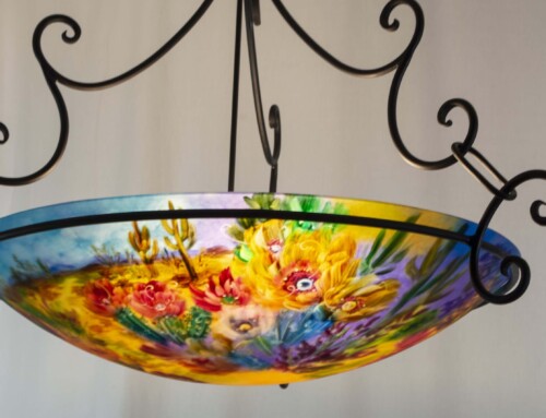 Reverse Painted Desert Chandelier, 33 inch diameter