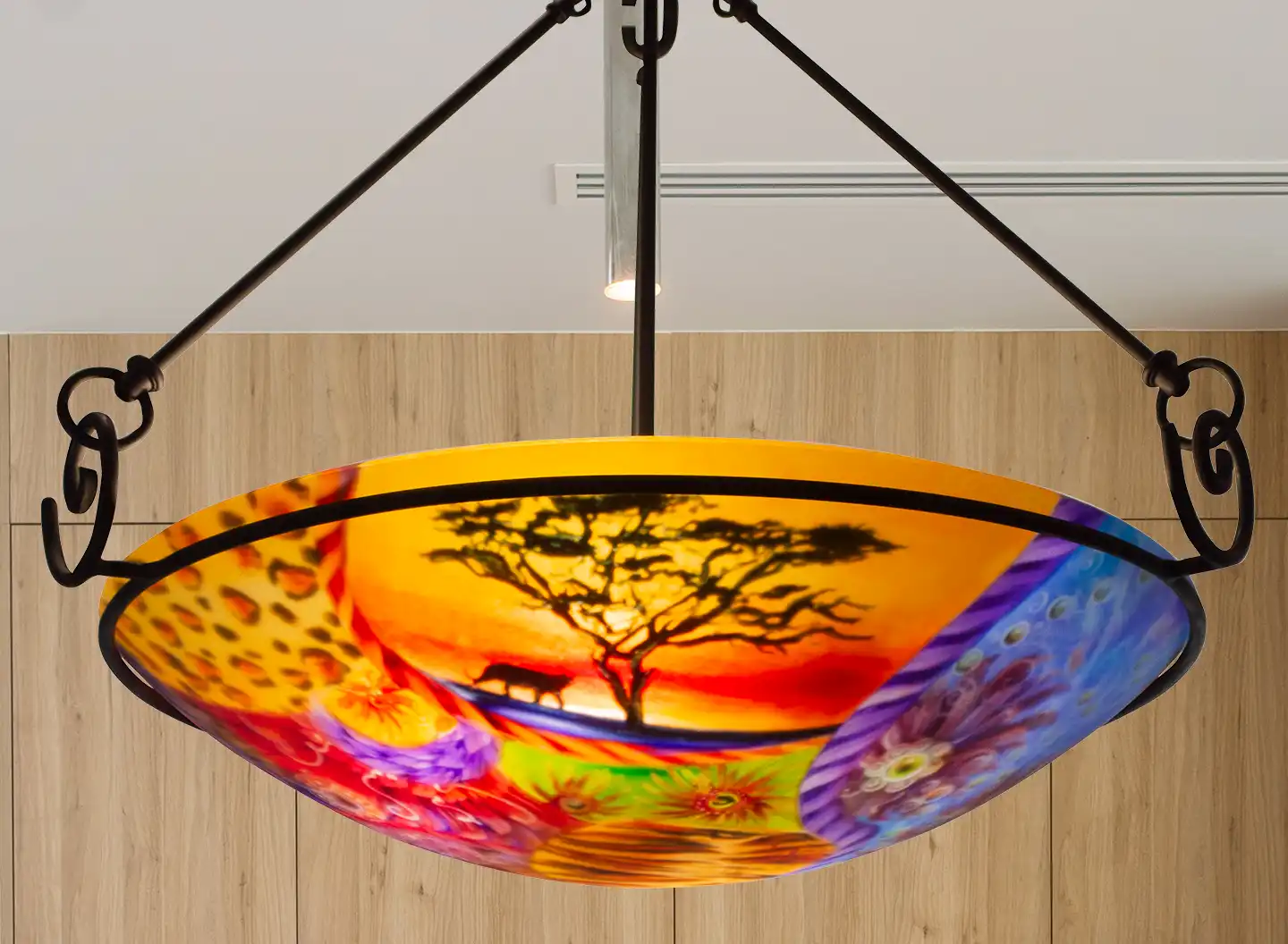 African safari reverse painted chandelier