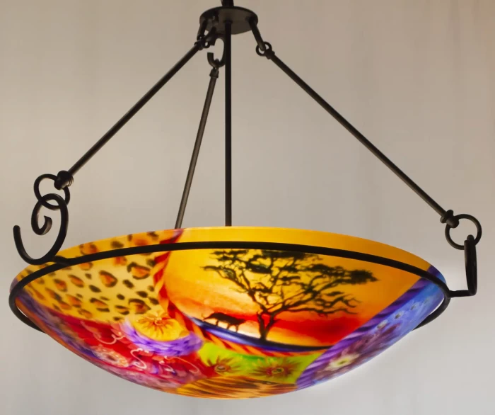 African Safari reverse painted chandelier, 24 inch diameter, contact to order - Image 4