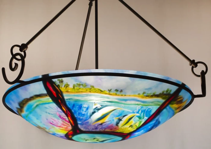 Volcanic Turtle Island Reverse Painted Chandelier, contact to Order - Image 7