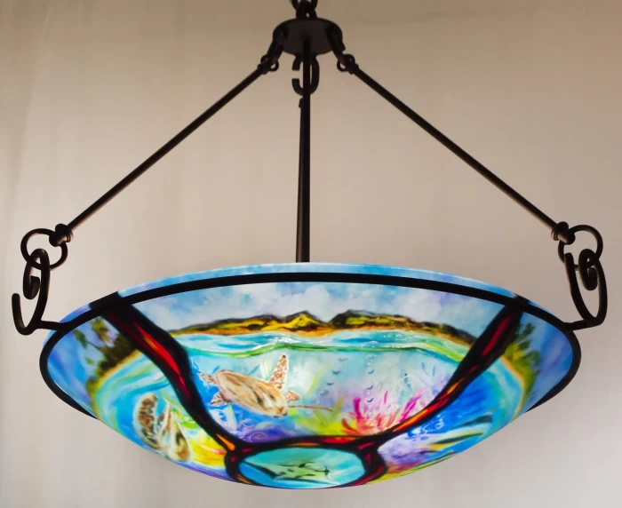 Volcanic Turtle Island Reverse Painted Chandelier, contact to Order - Image 8