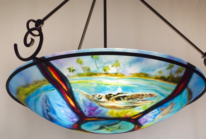 Volcanic Turtle Island Reverse Painted Chandelier, contact to Order - Image 3