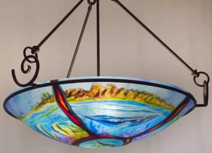 Volcanic Turtle Island Reverse Painted Chandelier, contact to Order - Image 6