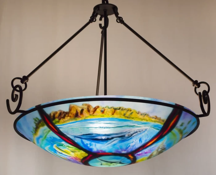 Volcanic Turtle Island Reverse Painted Chandelier, contact to Order - Image 5