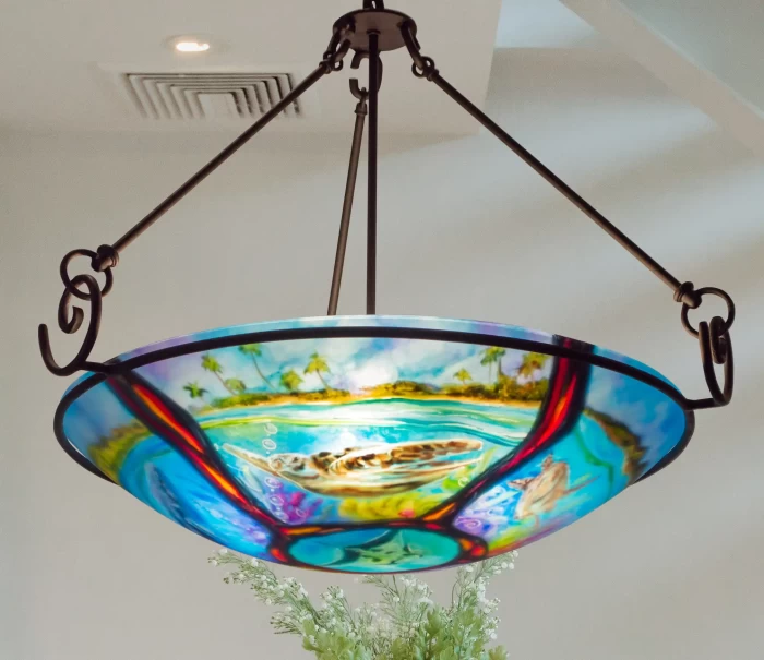 Volcanic Turtle Island Reverse Painted Chandelier, contact to Order