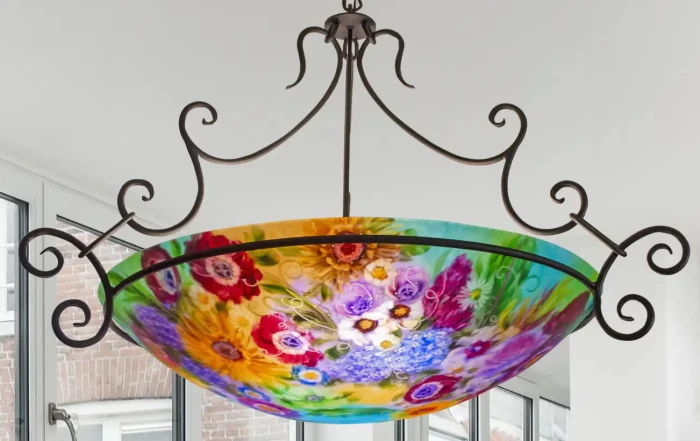 Glass Garden Enchantment large reverse hand painted chandelier, 36 inch diameter, contact to Order