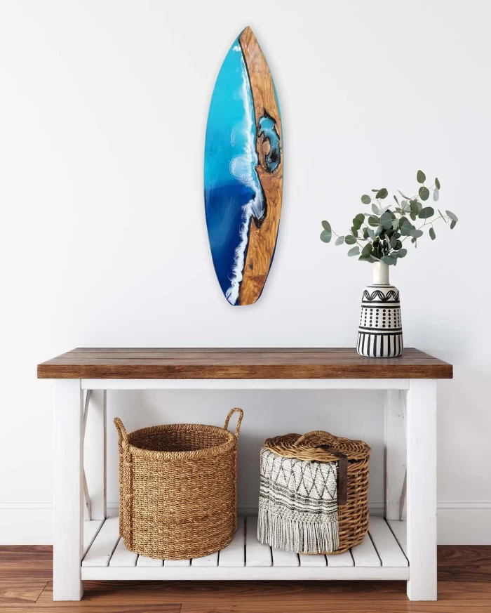 North Shore Break Live Edge Olive Wood Art Surfboard, 36 inches mixed-media - Image 2