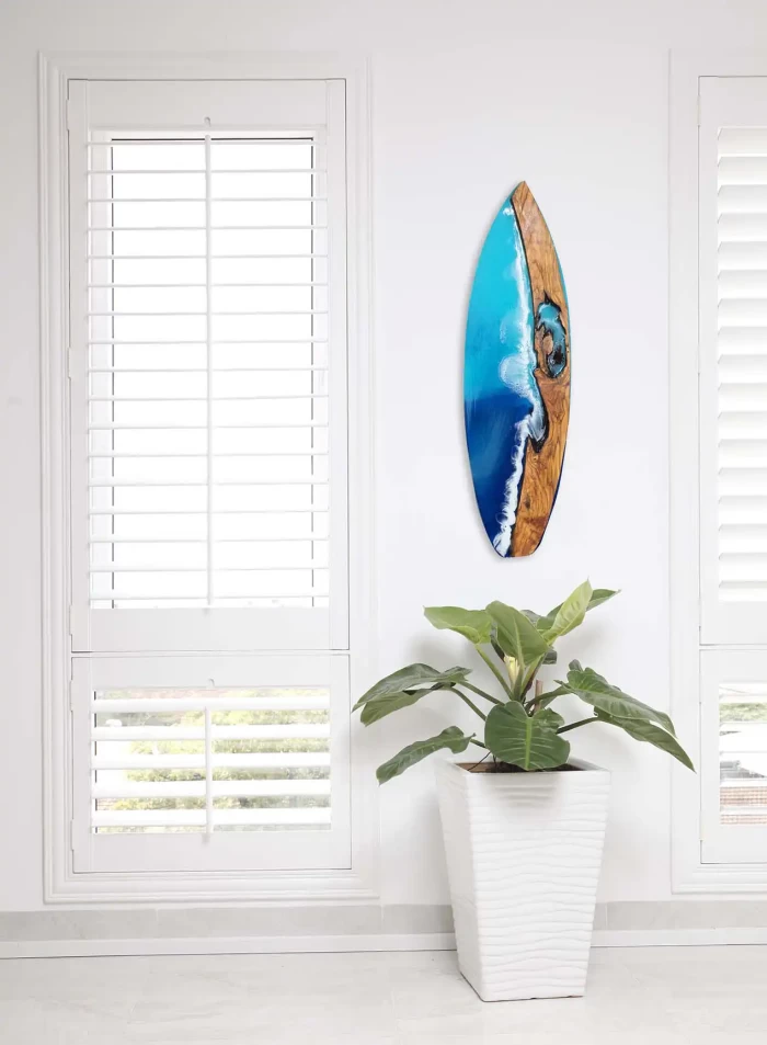 North Shore Break Live Edge Olive Wood Art Surfboard, 36 inches mixed-media - Image 3