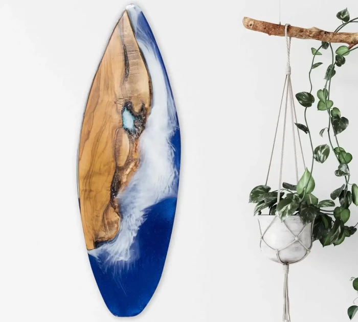Private Hideaway Live Edge Olive Wood Art Surfboard, 24 inches mixed-media