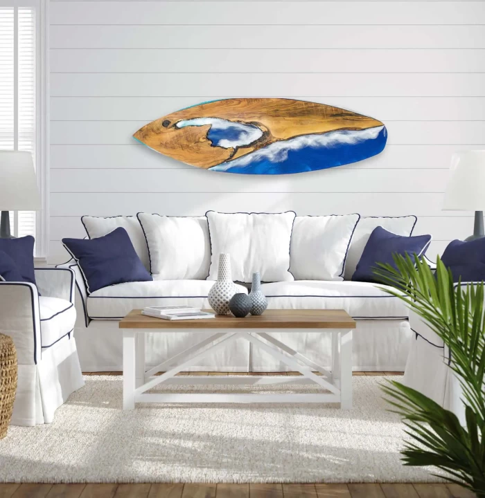 Treasure Cove Live Edge Olive Wood Art Surfboard, 57 inches mixed-media - Image 4