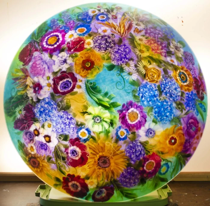 Glass Garden Enchantment large reverse hand painted chandelier, 36 inch diameter, contact to Order - Image 15