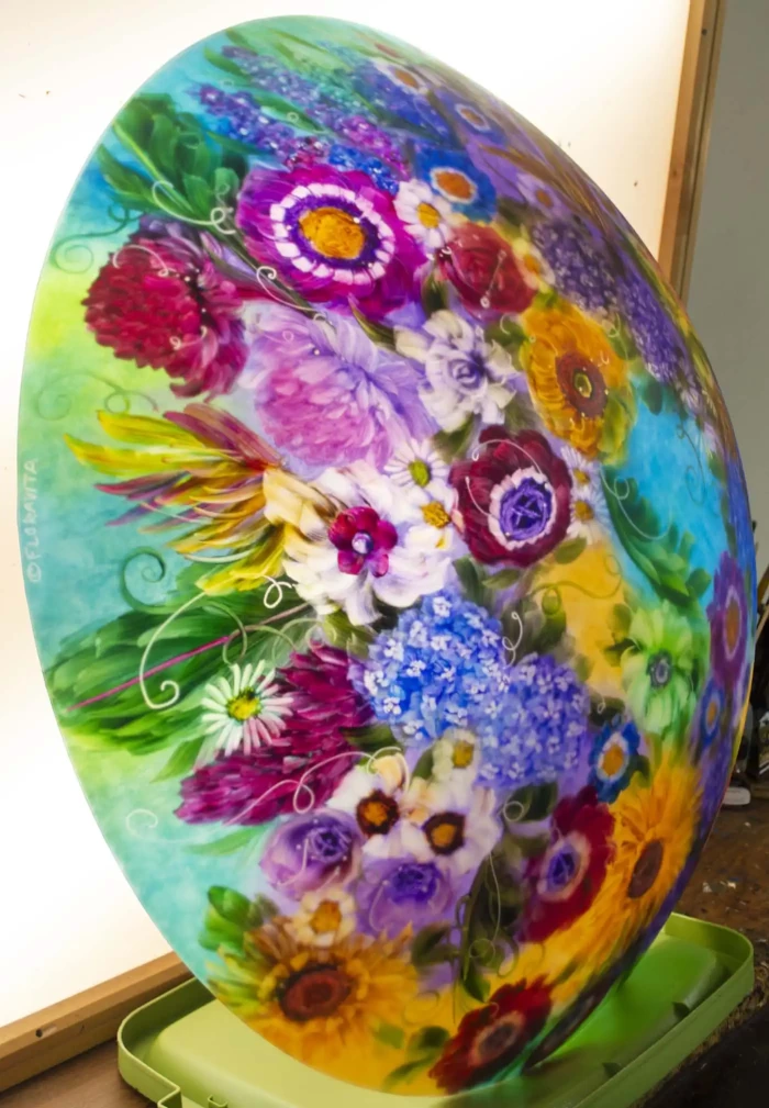 Glass Garden Enchantment large reverse hand painted chandelier, 36 inch diameter, contact to Order - Image 9