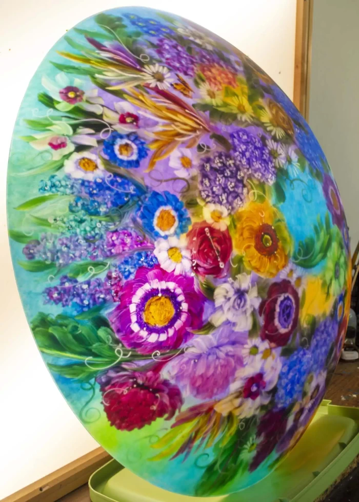 Glass Garden Enchantment large reverse hand painted chandelier, 36 inch diameter, contact to Order - Image 8