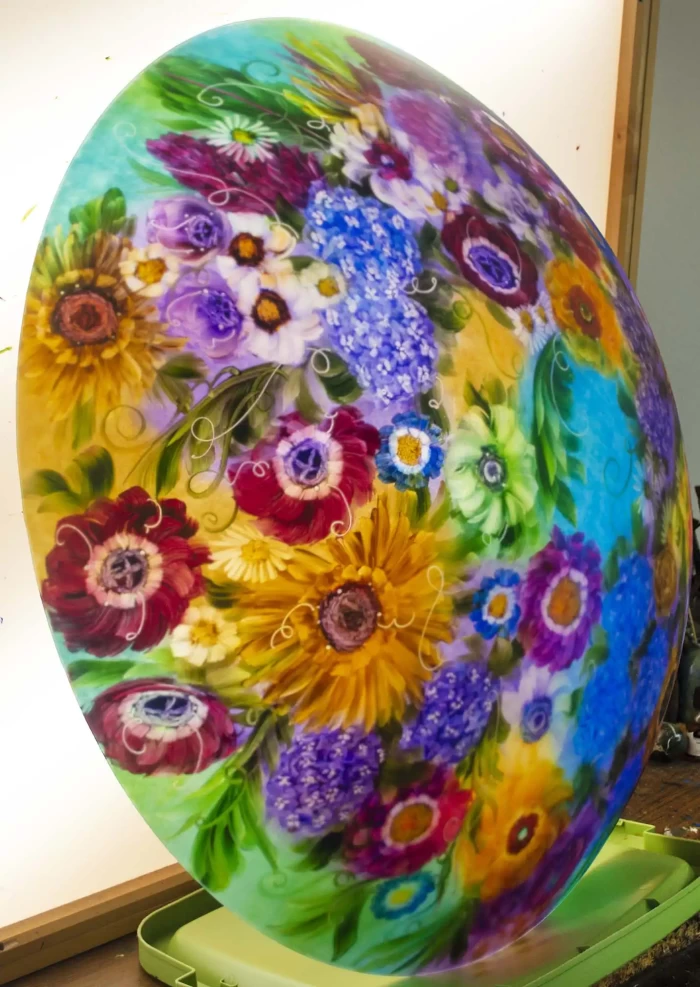 Glass Garden Enchantment large reverse hand painted chandelier, 36 inch diameter, contact to Order - Image 5