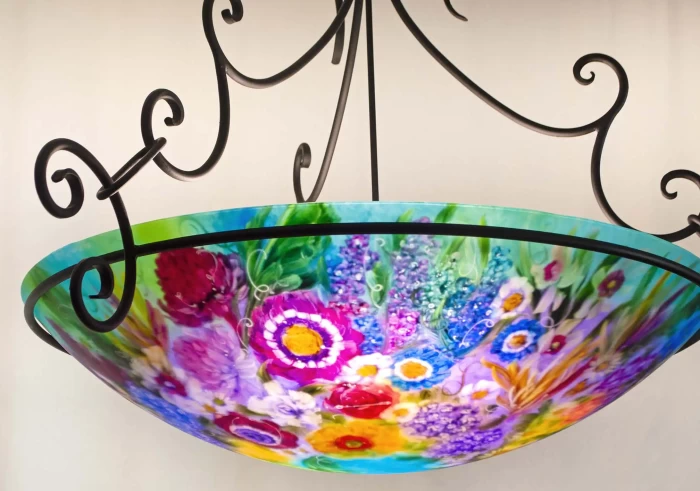 Glass Garden Enchantment large reverse hand painted chandelier, 36 inch diameter, contact to Order - Image 12