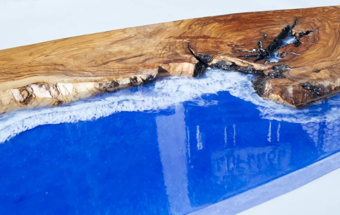 Cliffs of Eternity Live Edge Olive Wood Art Surfboard, 57 inches mixed-media - Image 6