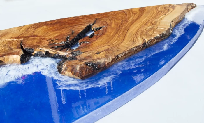 Cliffs of Eternity Live Edge Olive Wood Art Surfboard, 57 inches mixed-media - Image 9