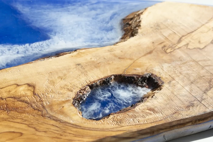 Cliffs of Eternity Live Edge Olive Wood Art Surfboard, 57 inches mixed-media - Image 11