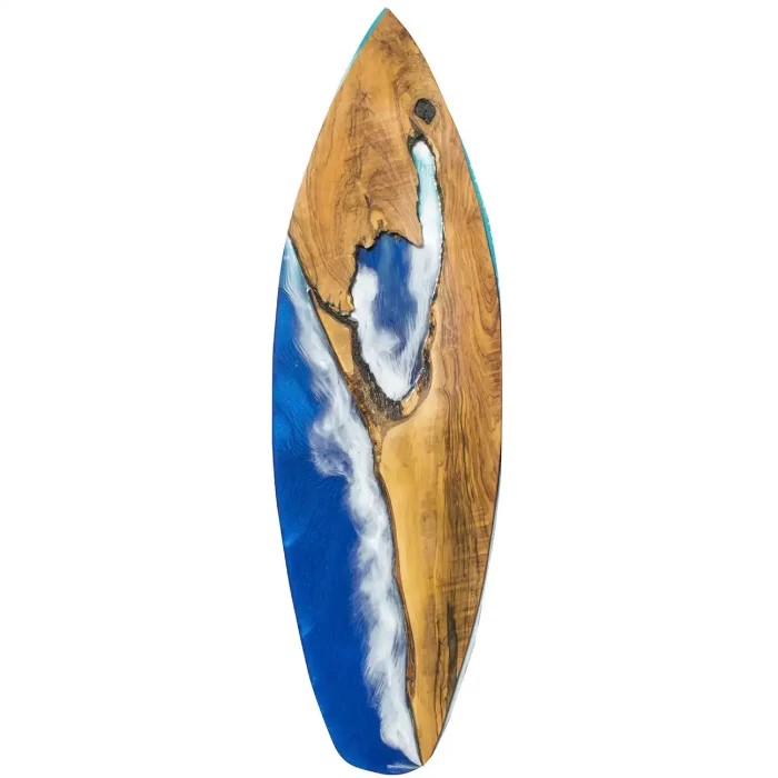 Treasure Cove Live Edge Olive Wood Art Surfboard, 57 inches mixed-media