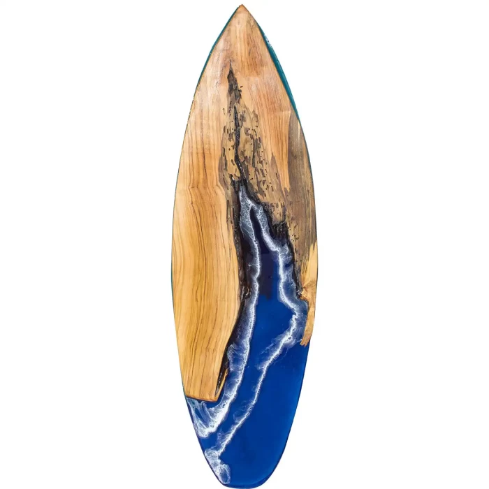 Night Waves Live Edge Olive Wood Art Surfboard, 36 inches mixed-media