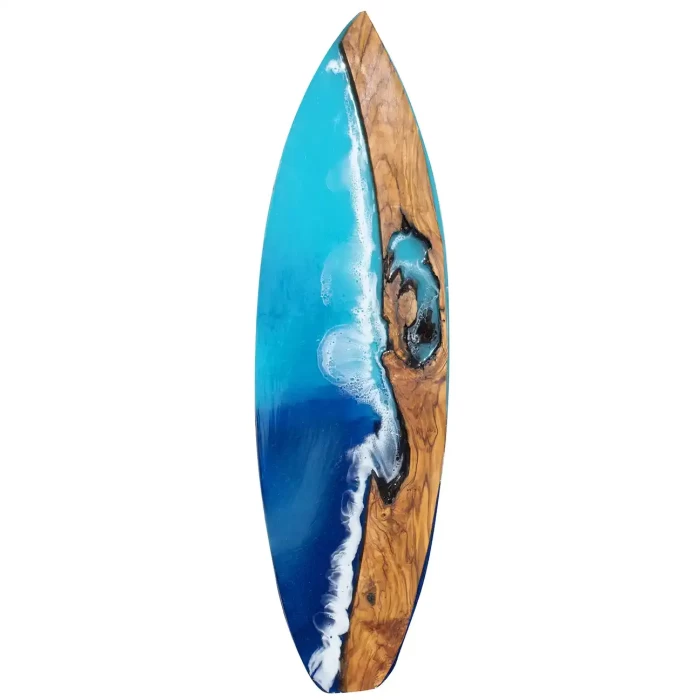 North Shore Break Live Edge Olive Wood Art Surfboard, 36 inches mixed-media