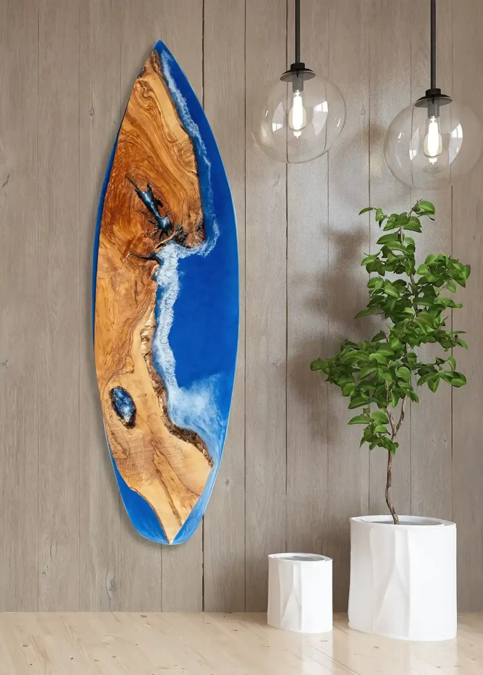Cliffs of Eternity Live Edge Olive Wood Art Surfboard, 57 inches mixed-media - Image 2