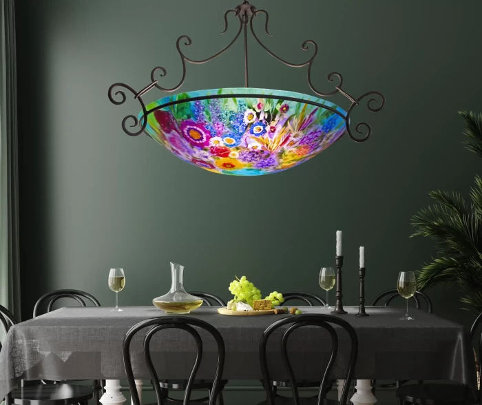 Glass Garden Enchantment large reverse hand painted chandelier, 36 inch diameter, contact to Order - Image 4