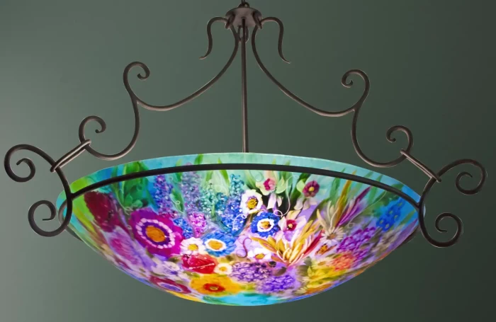 Glass Garden Enchantment large reverse hand painted chandelier, 36 inch diameter, contact to Order - Image 3