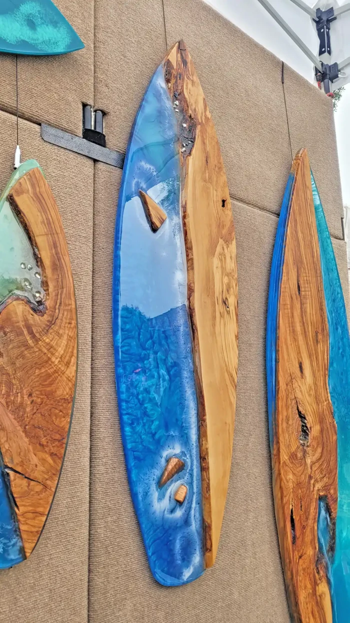 Saline Silence Live Edge Olive Wood Art Surfboard, 45 inches mixed